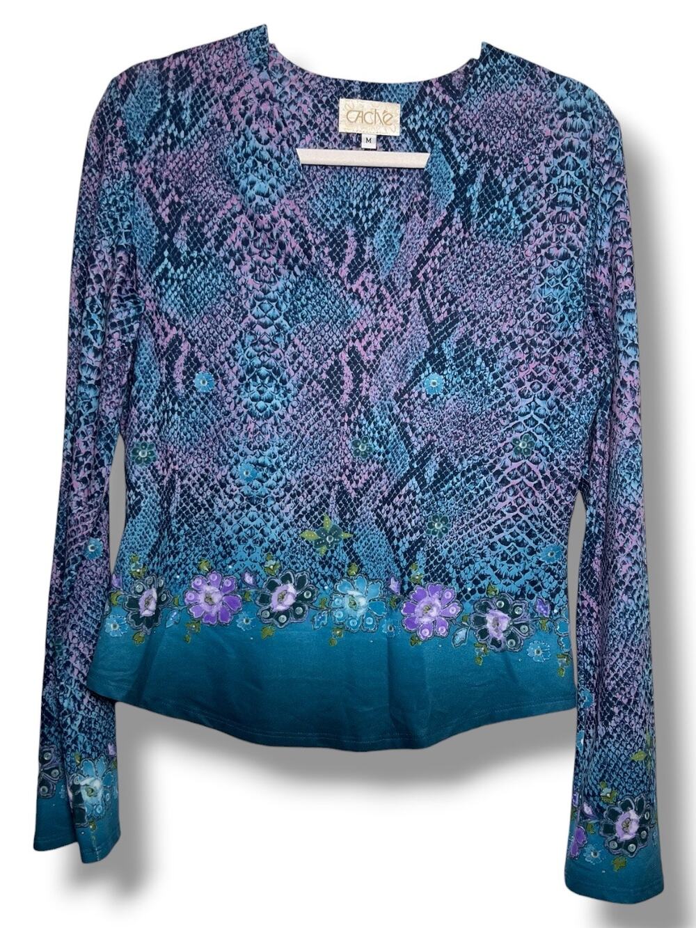 RARE Vintage 1990s Cache Floral Animal Print Long Sleeve Shirt Size Medium